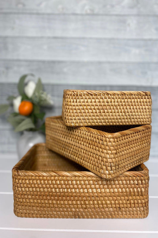 Stackable Rattan Baskets Set - Organizational Bliss in 3 Sizes