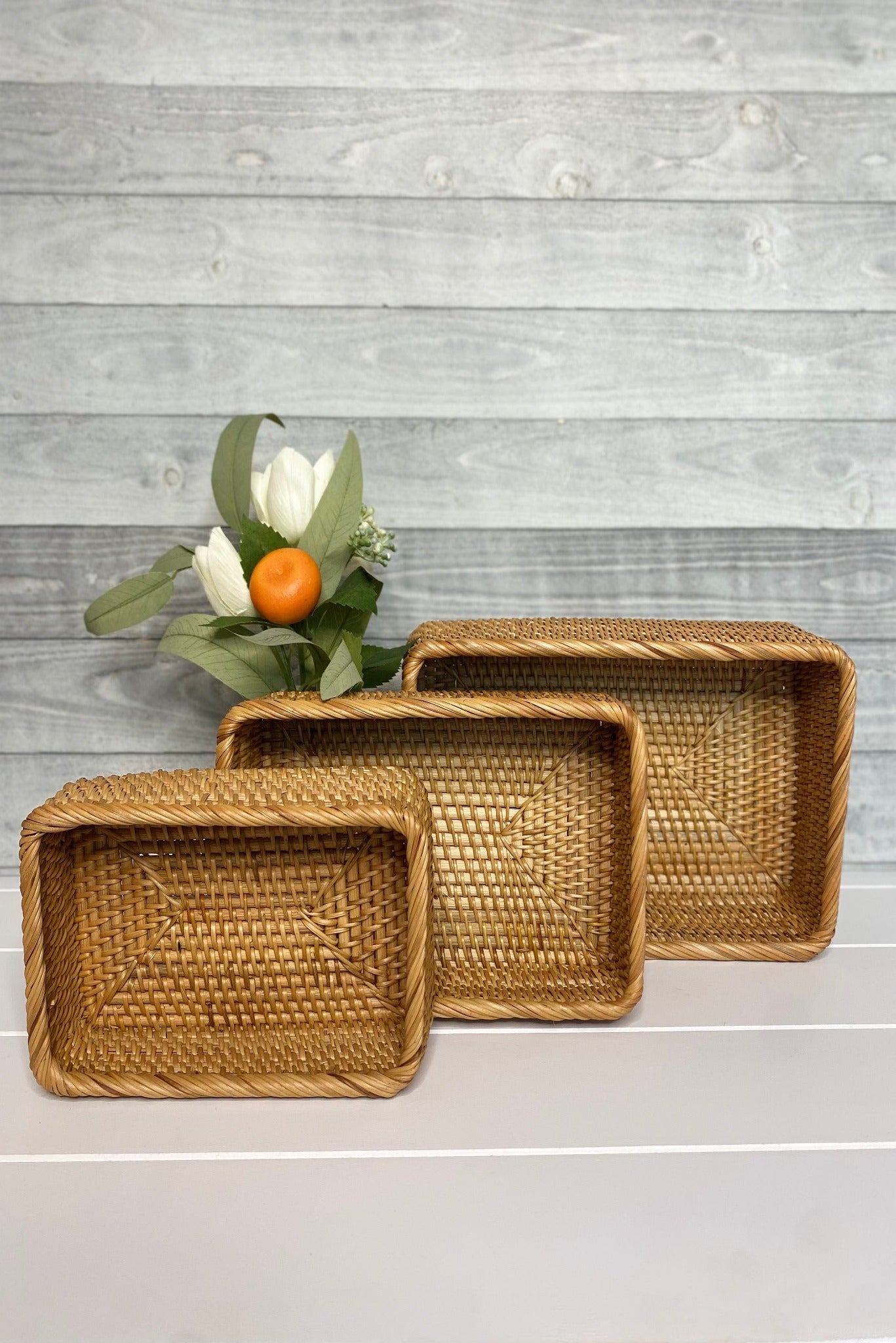 Stackable Rattan Baskets Set - Organizational Bliss in 3 Sizes