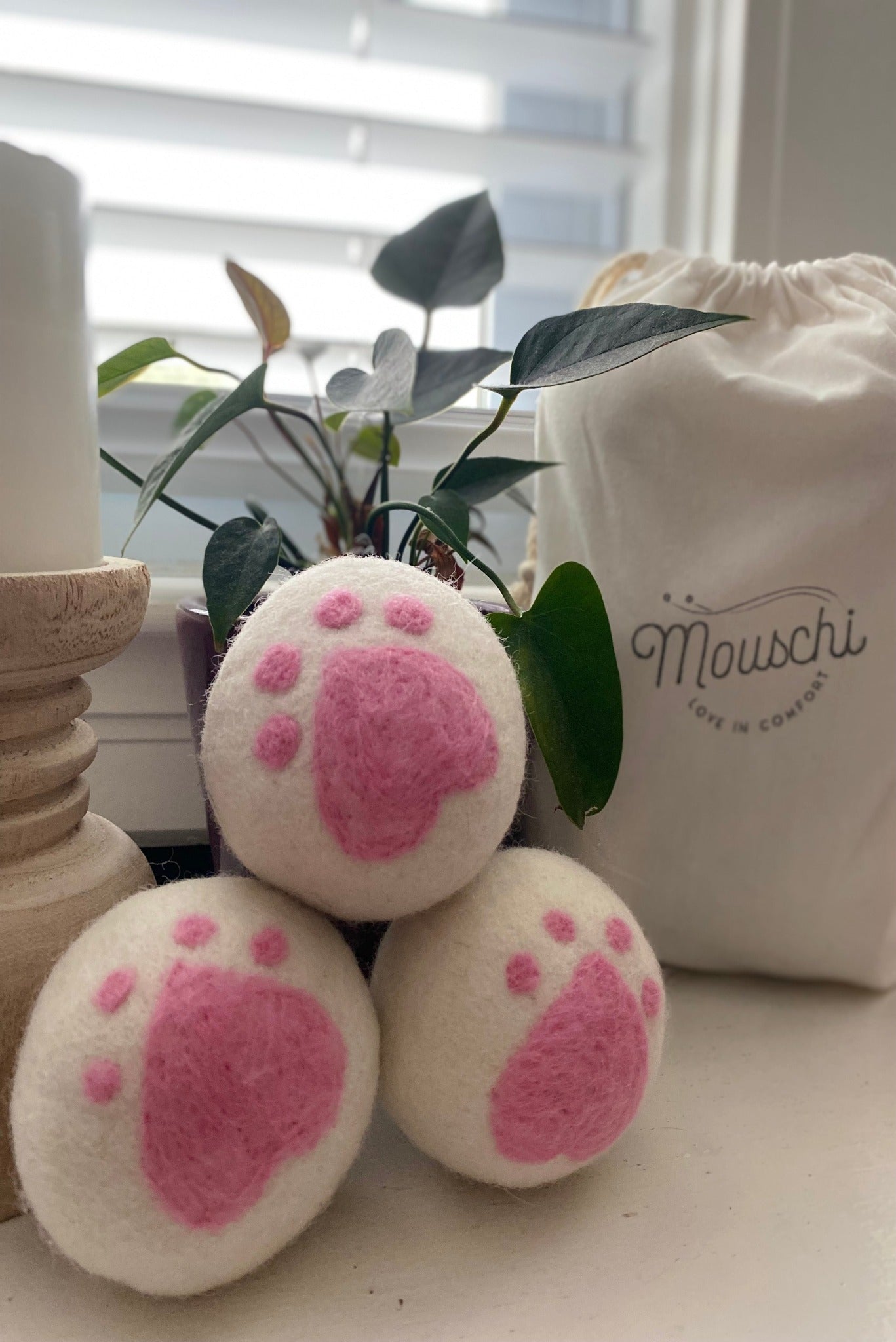 Dryer Balls - Classic White and Pretty Pink Paw Print Styles